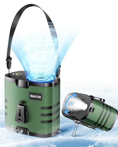 Eastfox Portable Waist Clip Fan, Personal Fan Battery 10000mAh, USB Rechargeable Belt Fans, Max 40H Work Time, Shirt Fans 10 Speed 13500 RPM, for Outdoor, Jobsite, Gardening, Camping (Green)