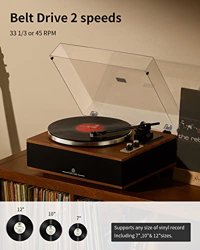 ANGELS HORN Vinyl Turntable Bluetooth HiFi Turntable with Speakers Built-in Phono Preamplifier 33/45 RPM and Mic AT-3600L