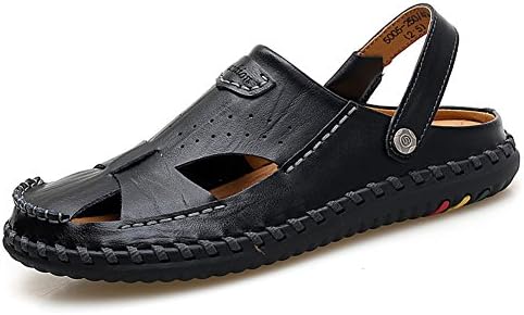Baviue Mens Leather Anti-Skid Outdoor Sandles Sandals Black 42 8.5 D(M) US