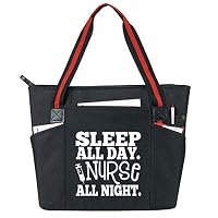 Sleep All Day Nurse All Night Black - Large Nursing Tote Bags for Night Nurses - Perfect for Work, Gifts for CNA, RN, Nursing Students