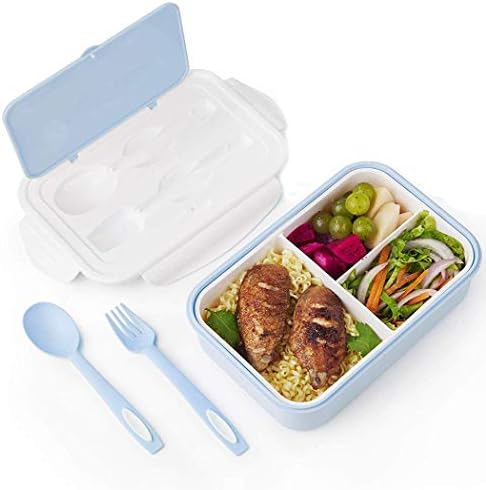 Kids Lunch Box, Childrens Bento Box, Lunch Containers for Kids Adults, Food Container with Spoon Fork 3 Compartment Leak Proof