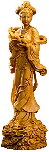 月の神 嫦娥 中秋 置物 木彫り 天女像 嫦娥奔月 美女 中国神話人物 ツゲの木彫り 手作り 美術品 高さ18cm 巾6 5cm 奥行6cm