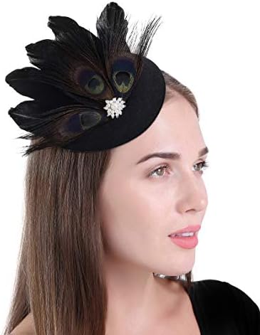 Fascinator Pillbox Hats with Flower Veil Feather Hairclip Wedding Hats for Women