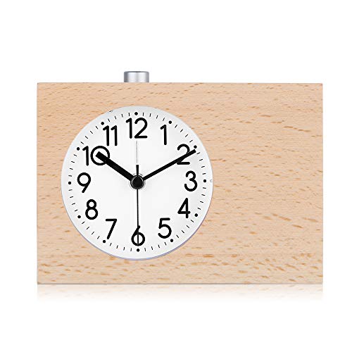 SkyNature Kids Alarm Clock, Pen Holder Clock with Snooze & Night Light, Silent Non-Ticking Battery Operated Wooden Desk Clock for Girls Boys Students - Burlywood, 6 Inch