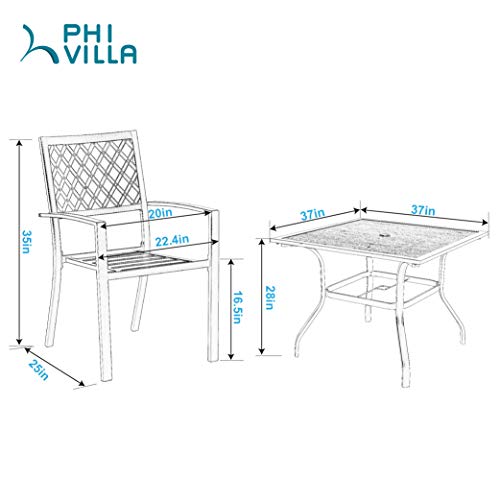 PHI-VILLA-Metal-Outdoor-Patio-Dining-Chairs-and-37x37-Wood-Like-Square-Table-Furniture-Set-of-5