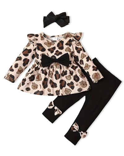 Doresbebe 18-24 Month Girl Clothing Baby Girl Clothes Toddler Outfits Fall Leopard Shirt Fall Cute Ruffle Solid Black Pants Cute 1-2 Year Old Outfit Set Winter Clothes for Little Girl at Amazon