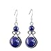Natural Lapis Lazuli Silver Plated Dangle Earrings for Women - September Birthstone Round Gemstones Drop Earrings Handmade Jewelry - New Year Gift for Her