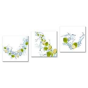 Canvas Wall Art Fruits Dancing in Water Painting Artwork for Home Prints Framed - 12"x12"x3 Panels