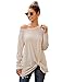 LookbookStore Women's Casual Soft Long Sleeves Round Neck Loose Fit Twist Knot Tunic Knit Blouse Holiday Top Shirts Apricot Size X-Large