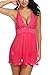 Avidlove Women V-neck Lace Babydoll Mesh Chemise Sleepwear Sexy Open Back Lingerie Rose Red Medium