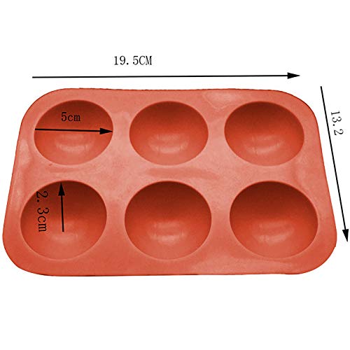 lfende 6 Holes Silicone Molds for Hot Chocolate Bomb, Mousse Cake Baking, Handmade Soap, Jelly, Pudding, Biscuit, Non-Stick Easy Release Baking Semi Circular Moulds (Red-2PC)
