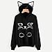 Ankola Womens Teen Girls Cute Cat Ear Hooded Sweatshirt Cat Print Pullover Hoodie (M, Black)