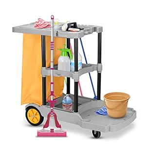 COSTWAY Commerciële schoonmaakkar, 3 Plank Huishoudelijke Utiliteitswagen