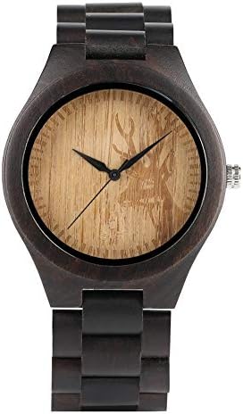 Novel Deer Head Pattern Wooden Watch for Men, Analog Quartz Wooden Bamboo Watches for Male, Bracelet Clasp Wrist Watch Wooden for Teenagers