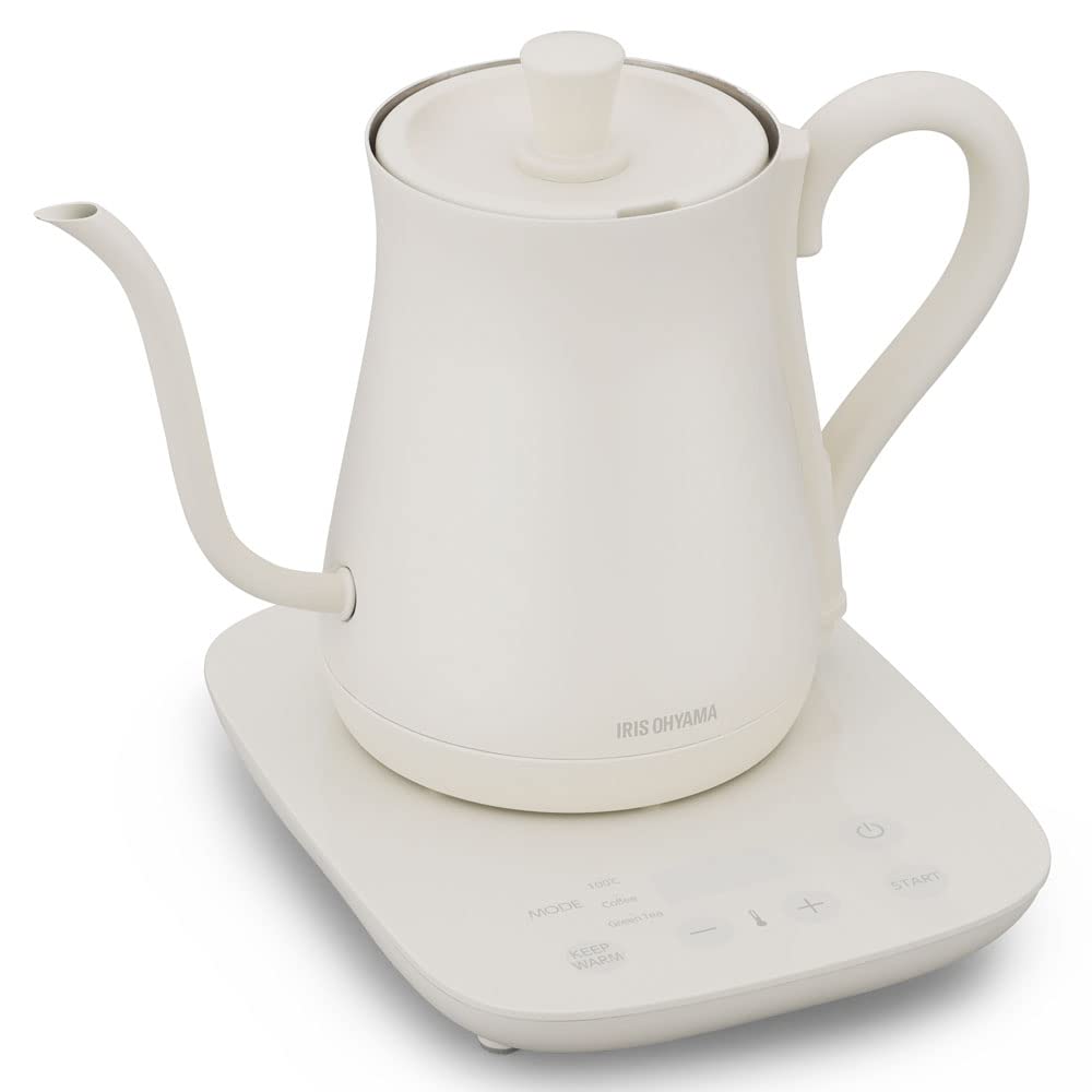 アイリスオーヤマ(IRIS OHYAMA) 電気ケトル 温度調節 ドリップケトル ケトル 600ml 10段階温度調節付 保温設定付 沸騰後自動電源OFF コーヒー 紅茶 緑茶 おしゃれ IKE-C601T-CW ホワイト商品画像