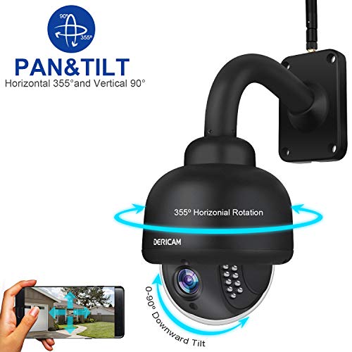 Dericam Outdoor Wireless Security Camera,Outdoor PTZ Camera,Crystal Full HD 1080P,4 X 0ptical Zoom,Auto Focus,Pre-Installed 32GB Memory Card, Black