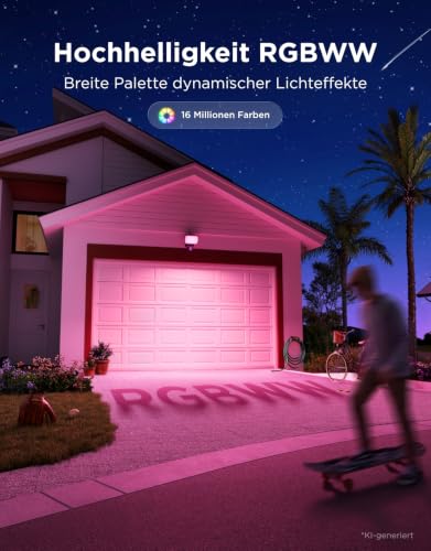 Govee Outdoor LED Spotlight, 3000 lm, 6500 K, PIR Sensor, IP65 Security Light | RGBWW Secure Floodlight, PIR 120°/15m Motion Sensor, Luminblend+ 10000K, 80+ Scenes, Alexa, Google, Matter, Garden & Balcony