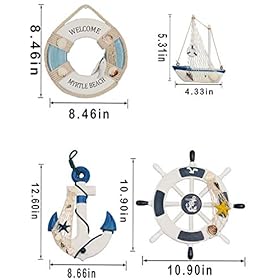 WOODEN NAUTICAL LIGHTHOUSE ANCHOR WALL HANGING ORNAMENT, NAUTICAL LIFE RING WALL AND DOOR HANGING ORNAMENT PLAQUE (white… 41w k4XRkWL