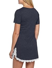 GUANYY Sleepwear Womens Nightgown Cotton Sleep Shirt Dress Short Sleeve Lace V Neck Trim Soft Nightshirt