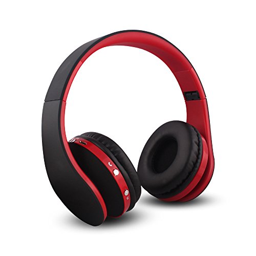 FX-Viktaria Dual Mode Wireless Headset, On Ear Headphone Foldable,Stereo Headset Lightweight Design, Soft, Compatible with iPods, iPhones, iPads, Smartphones, Tablets, Laptops and PC – (Black with Red