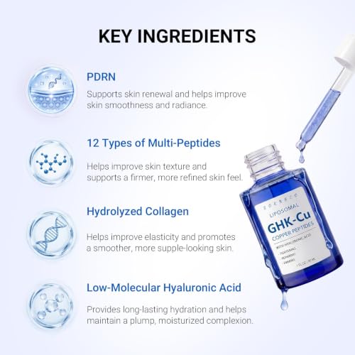 Copper Peptides Serum for Face with Liposomal 2% GHK-Cu, PDRN, Multi-Peptide & Hyaluronic Acid - Advanced Korean Anti-Aging Serum for Fine Lines, Firming, Skin Elasticity- 1 Fl Oz