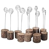 Jimcoser Rustic Real Wooden Base Place Card Holders Iron Wire Picture Picks Clip Holder Stand for Wedding Table Name Number Photo Card Memo Holder Party Decorations(10 Pack)