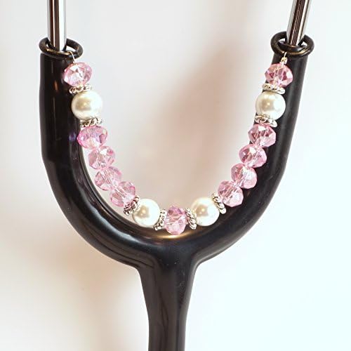 Women's Beaded Stethoscope ID Pendant Charm Jewelry Accessories PINK &amp; WHITE PEARL