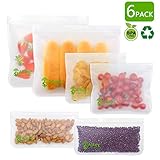 Reusable Storage Bags (6 Pack) - Transparent Leakproof Freezer Reusable Snack&Sandwich Bags(2 Small + 2 Medium + 2 Large) FDA Grade PEVA Ziplock Food Storage Bag for Home&Traval & Make Up