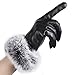 Datework Women Lady Black Leather Gloves Autumn Winter Warm Rabbit Fur Mittens