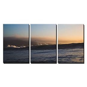 3 Piece Canvas Wall Art - Seashore with Huge Waves on The Sea - Modern Home Art Stretched and Framed Ready to Hang - 16"x24"x3 Panels