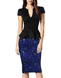 WOOSEA Women's Deep V Neck Elegant Lace Peplum Cocktail Party Pencil Dress
