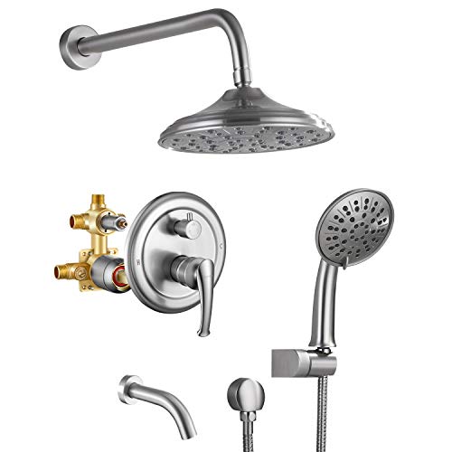 Shower System, Wall Mounted Shower Faucet Set Shower Tub Kit for bathroom, High Pressure 8" Rain