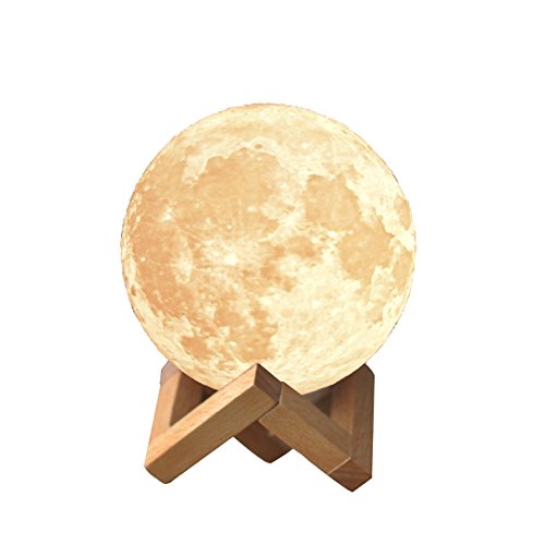 MSPARK Rechargeable 3D Printing Moon Lamp Touch Switch Luna Night Light Color And Brightness Adjustable With Wooden Mount 3.94IN