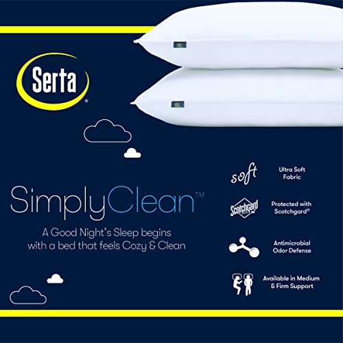 SERTA Simply Clean Soft Hypoallergenic Down Alternative Firm Bed Pillows for Sleeping (2 Pack