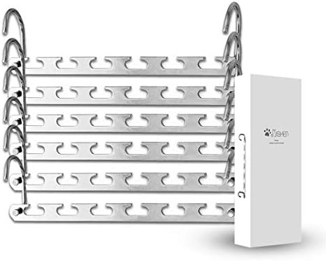 Mishen Magical Space- Saving Chrome Hangers Hook Rack Clothing Organiser, Save Space for Wardrobe, Stainless Steel - Set of 6
