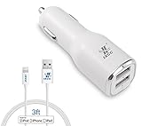 iXCC Dual USB 4.8Amp 24W Universal High Capacity Fast Car Charger Bundle with 8-Pin Lightning Cable (Apple MFi Certified) for Apple Devices - White