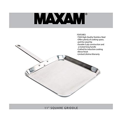 CHEFS KTGRIDTp T304 Stainless-Steel 11-Inch Square Griddle, Ideal for Grilling and Presenting Your Favorite Creations