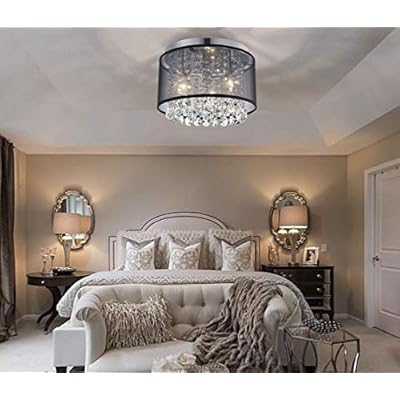 Black Mini Chandeliers Drum Gauze Crystal Modern Ceiling Light Fixture 3-Light for Bedroom Foyer 41w0 2d4goL