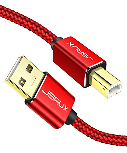 JSAUX Printer Cable, 6.6ft USB 2.0 Type A Male to B Male Printer Scanner Cord High Speed Compatible with HP, Canon, Dell, Epson, Lexmark, Xerox, Samsung and More (Red)