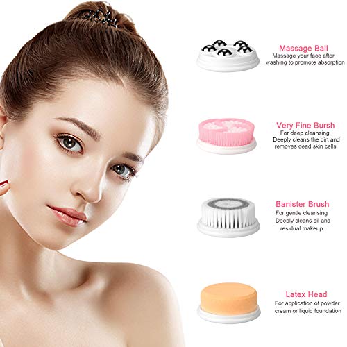 Gackoko Facial Cleansing Brush- with advance Latest Ion Technology & 4 Brush Heads for chargeable Electric Rotating Face brush -Awaken skin vitality for Deep Cleansing, Exfoliating ,Blackhead (Pink)