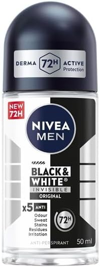 Nivea Men Black White Original Anti-Perspirant Roll On 50ml 72hr Sweat Odour