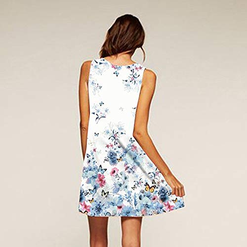 TnaIolral Women Boho Dresses Summer Sleeveless Beach Printed Short Mini Skirt White - Thumbnail 3