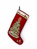 Christmas Tree with Toy Train Christmas Stocking, Wool Needlepoint, 11 Inch X 18 Inch