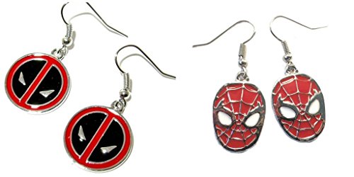 Deadpool Logo and Spiderman Mask Dangle Earrings w/Gift Box