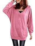 Allegra K Ladies V Neck Long Batwing Sleeve Side Pockets Loose Hoodie Blouse