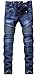 HerQueen Jeans Pants Mens Biker Ripped Moto Destroyed Straight Fit Zipper with Foldback Blue Size 32