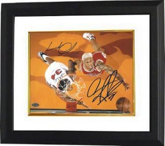 Athlon CTBL-BW14492 Dennis Rodman Signed Chicago Bulls Photo Custom Framed with Charles Oakley - 8 x 10