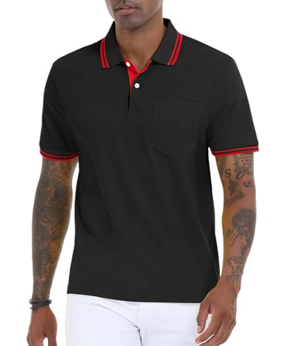 Black Polo Shirts for Men Short Sleeve Golf Polo