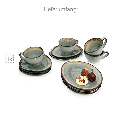 SÄNGER | Kaffeeservice Capri Grau aus Steingut, Kaffee Geschirrset für 4 Personen, Tassen, Untersetzer, Vintage Design – Bild 7