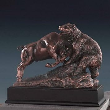 Bronze Electroplated Resin Fighting Stock Market Bull And Bear Sculpture Statue